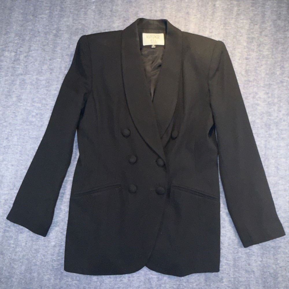 Kasper ASL Petite Black Double Breasted Blazer Jacket 6P Shawl Lapel Career
